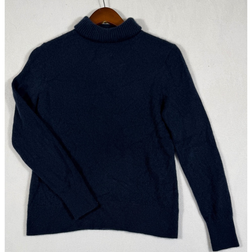 Lands End Womens Navy Blue 100% Cashmere Turtleneck Knit Sweater Long Sleeve